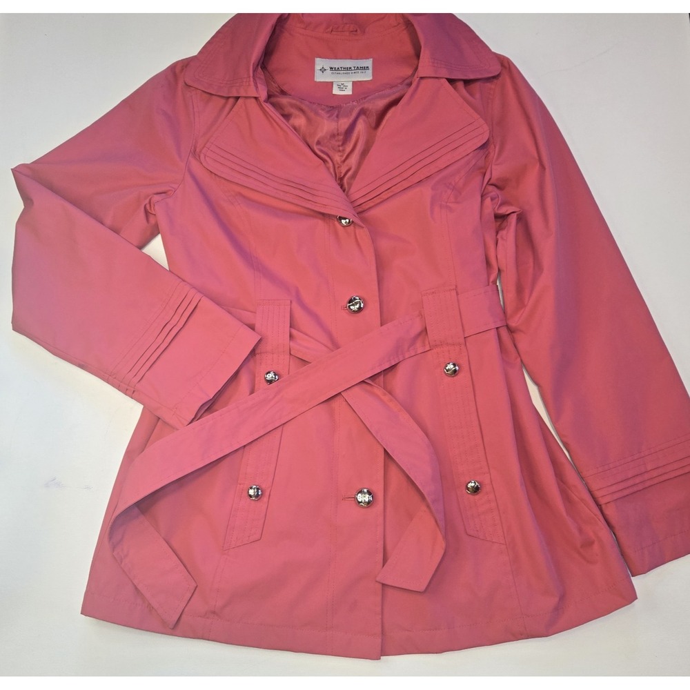 Weather Tamer Dark Pink Belted Button Up Women's Collared Jacket Size‎ Med